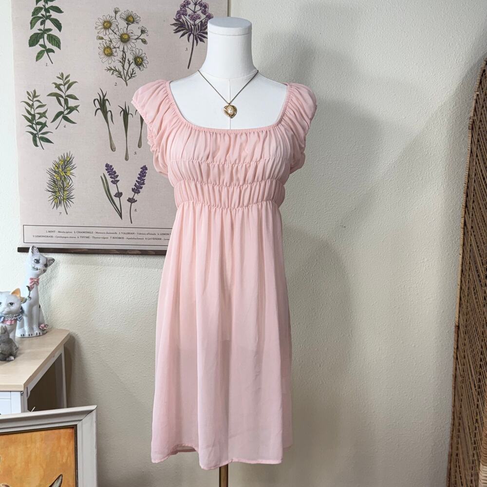 90s Y2k Sheer Milkmaid Babydoll Mini Dress Coquette Femme Dolly Kei Romantic M